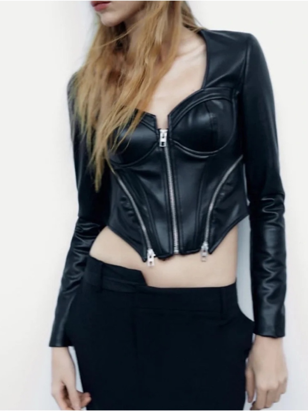 Zara Black Faux Leather Corset-Style Jacket